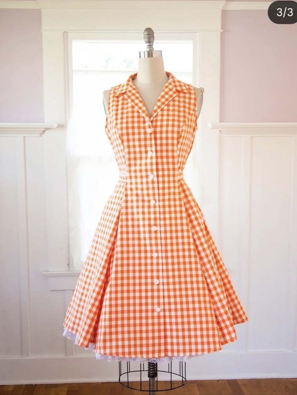 Heart of Haute Sleeveless Orange Gingham Fit-and-Flare Dress - Size 1X